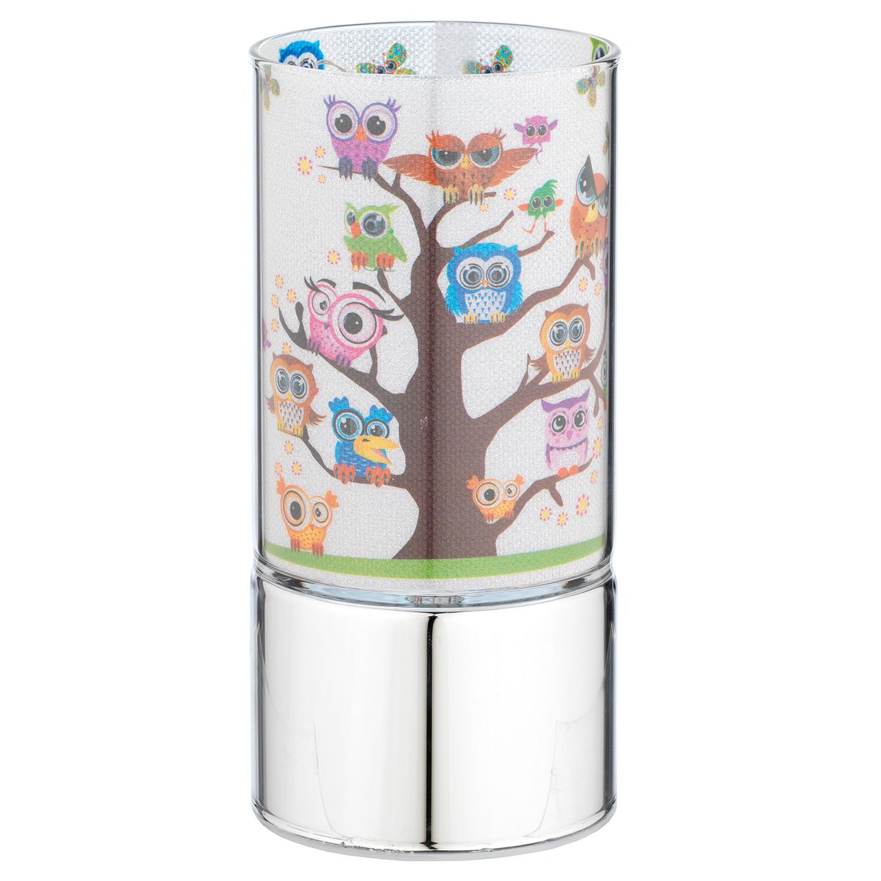 LAMPADA IN VETRO 7x15 CON DECORO GUFETTI SU ALBERO
